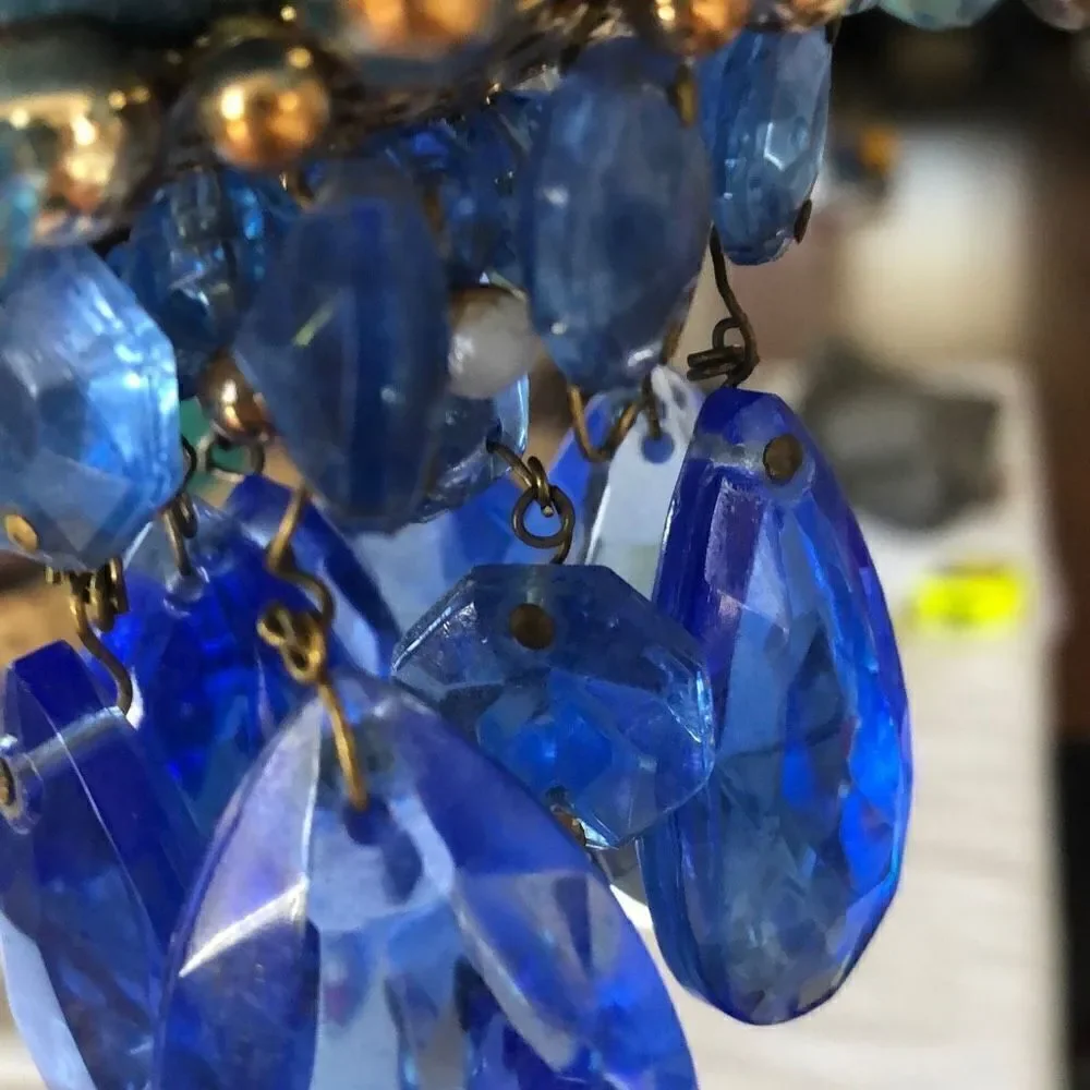 X Large Vintage velvet push pin ornament handmade blue pearl